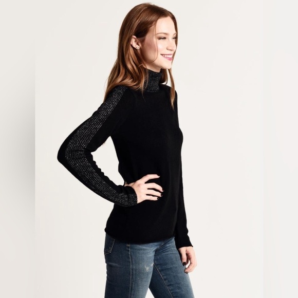 ATM Sparkle Side Stripe Cashmere Turtleneck Sweater in Black Size Medium - Picture 1 of 9